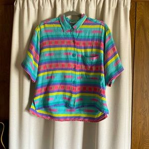 Angelique women’s vintage cotton rayon button down camp shirt